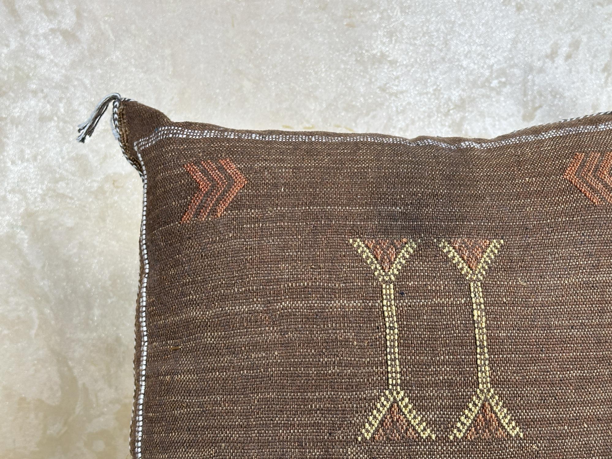 Handmade Moroccan Silk Pillow Cover, Brown Boho Tribal Pillowcase, Neutral Kilim Style Cushion Cover, Cus - product image 5