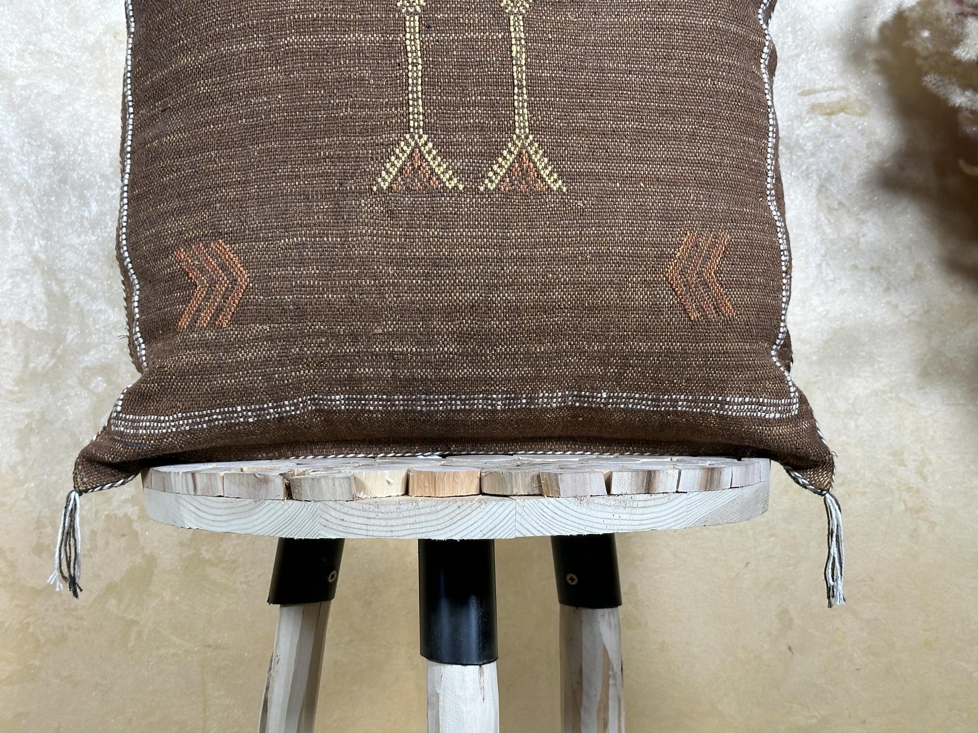 Handmade Moroccan Silk Pillow Cover, Brown Boho Tribal Pillowcase, Neutral Kilim Style Cushion Cover, Cus - product image 2