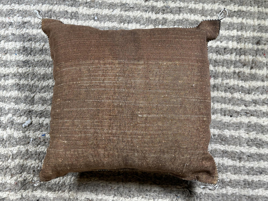 Handmade Moroccan Silk Pillow Cover, Brown Boho Tribal Pillowcase, Neutral Kilim Style Cushion Cover, Cus - product image 10