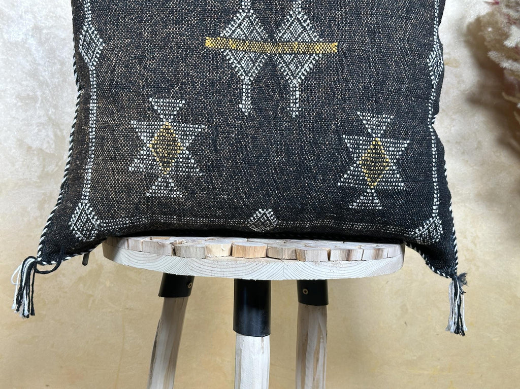 Moroccan Silk Pillow Cover, Handmade Boho Black Tribal Pillowcase, Custom Sizes, Sofa & Floor Cushion Dec - product image 2