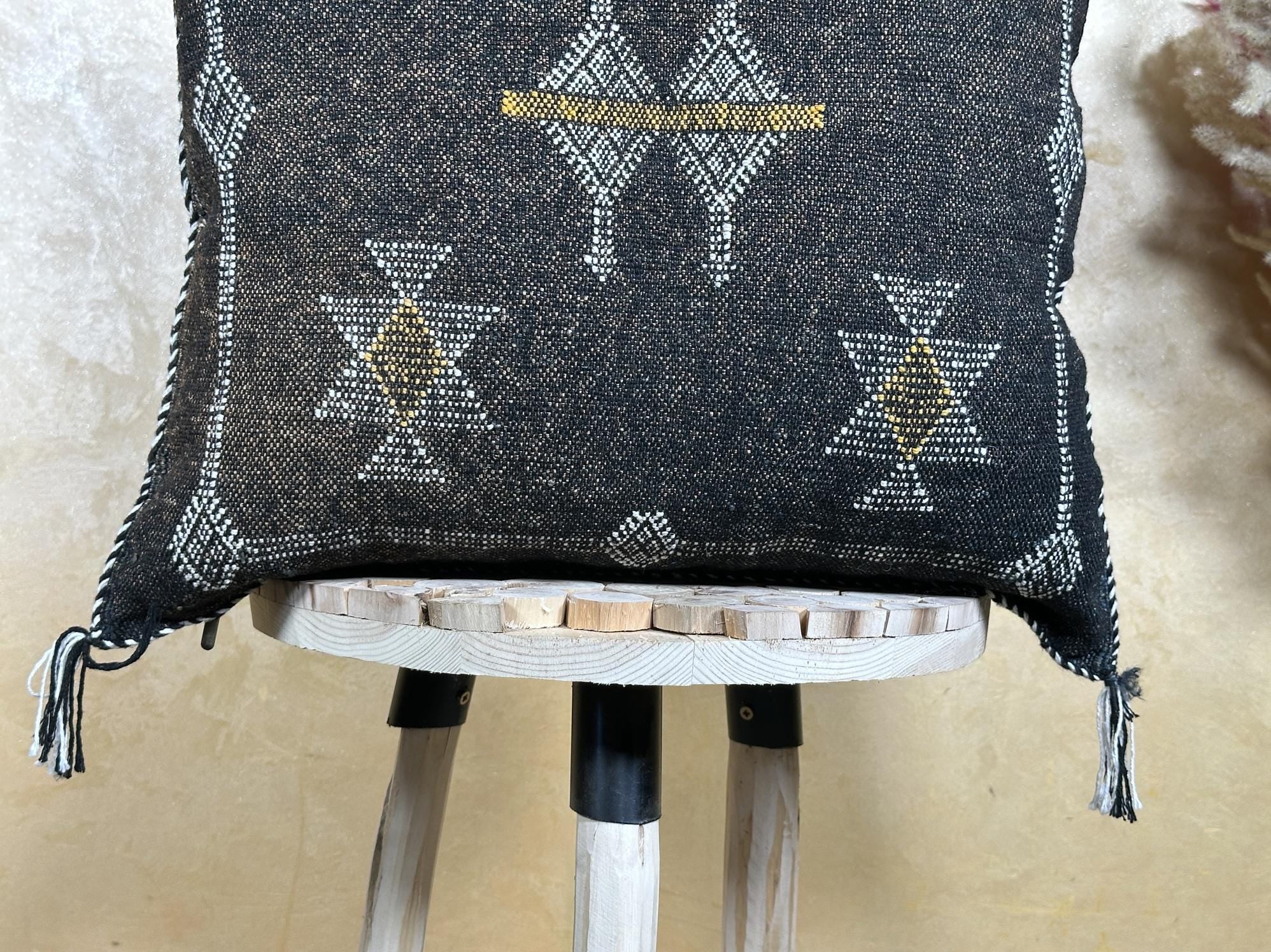 Moroccan Silk Pillow Cover, Handmade Boho Black Tribal Pillowcase, Custom Sizes, Sofa & Floor Cushion Dec - product image 2