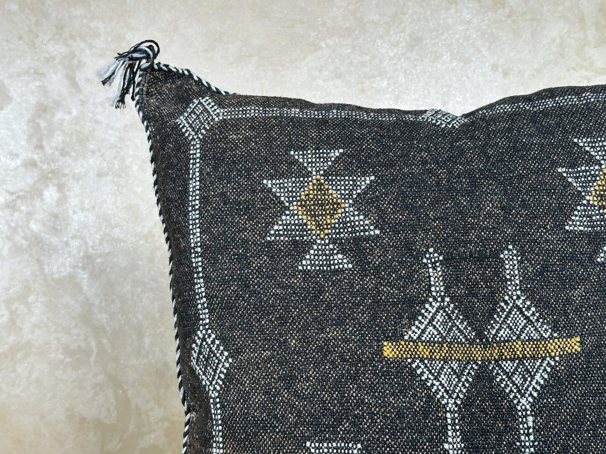 Moroccan Silk Pillow Cover, Handmade Boho Black Tribal Pillowcase, Custom Sizes, Sofa & Floor Cushion Dec - product image 5