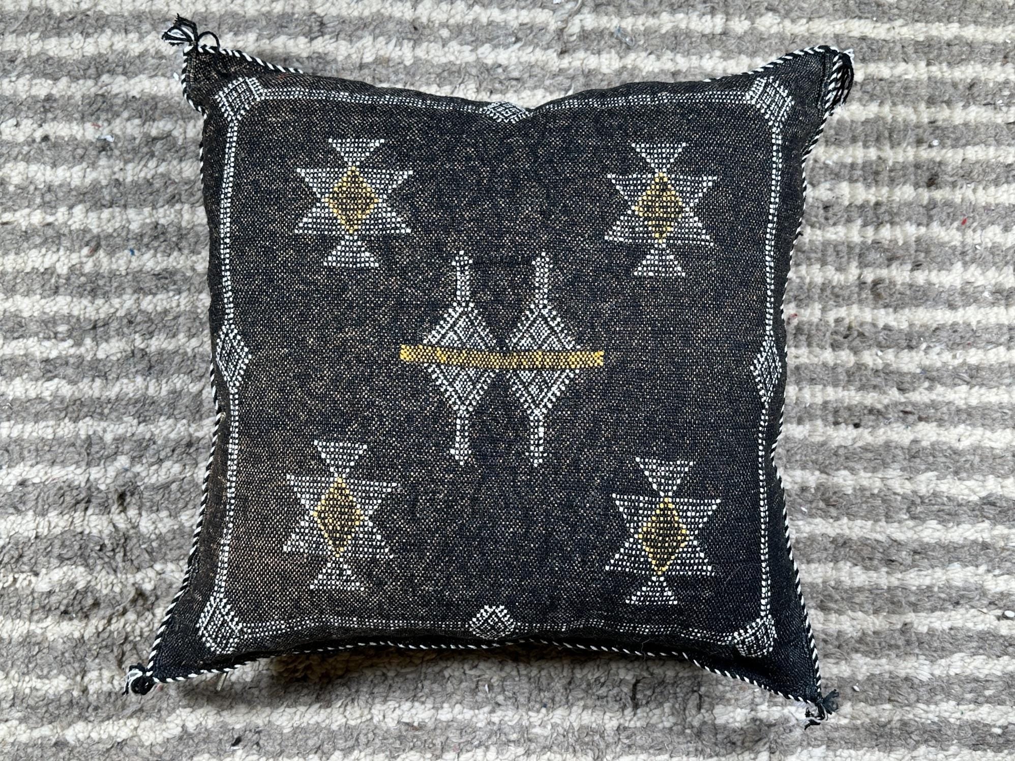 Moroccan Silk Pillow Cover, Handmade Boho Black Tribal Pillowcase, Custom Sizes, Sofa & Floor Cushion Dec - product image 8