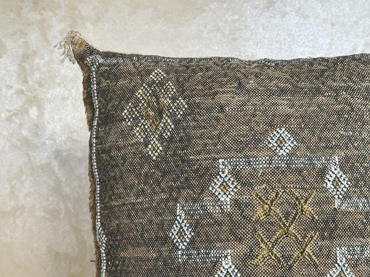Handmade Moroccan Silk Pillow Cover, Neutral Boho Kilim Cushion, Tribal Diamond Pillowcase, Custom Sizes - product image 5