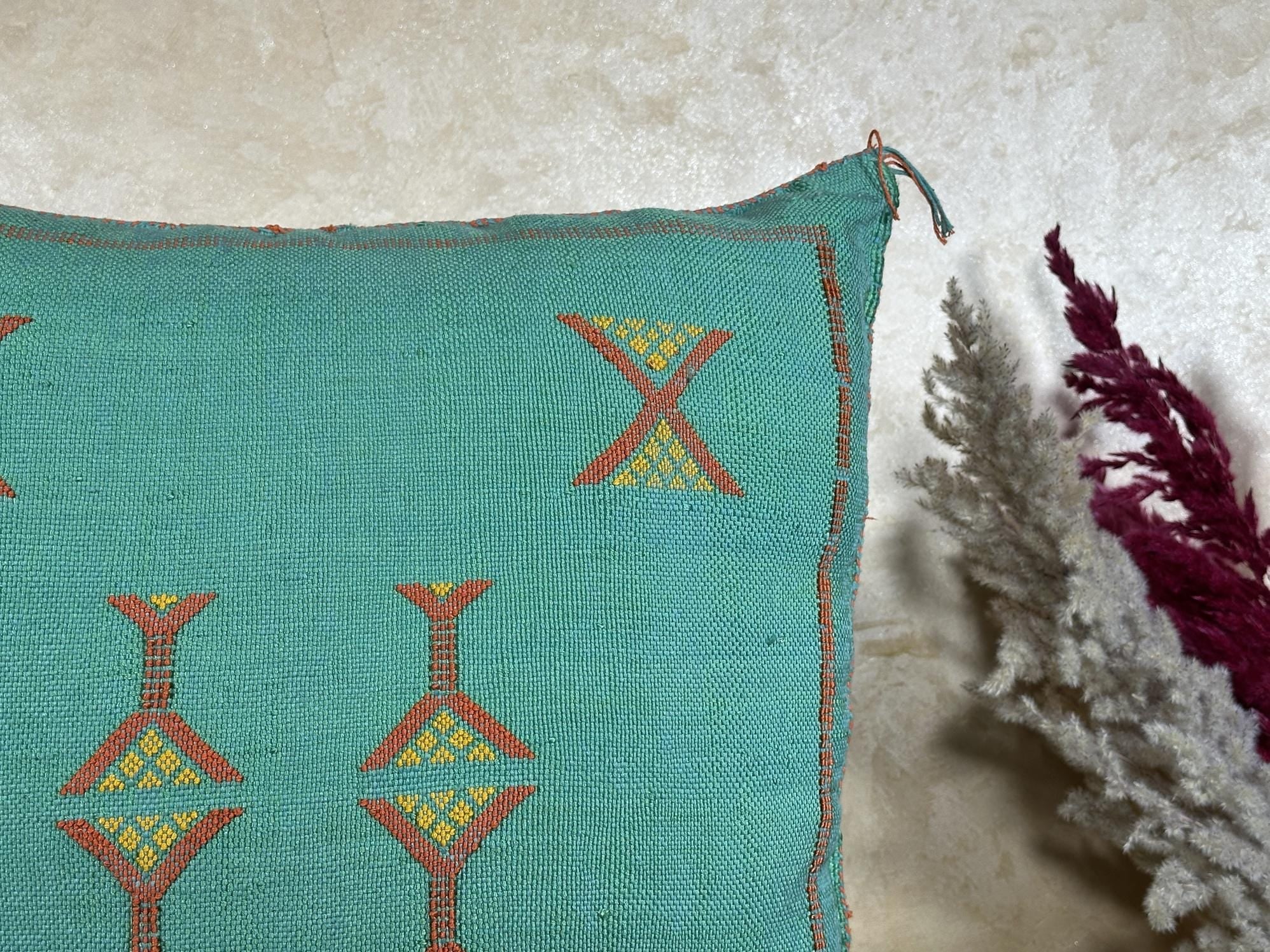 Moroccan Decorative Pillow Cover, Handmade Embroidered Cushion Case, Boho Home Decor Pillowcase for Couch - product image 3