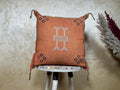 Handmade Moroccan Silk Pillow Cover, Terracotta Boho Kilim Cushion Case, Tribal Embroidered Pillowcase, S - product image 1