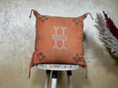 Handmade Moroccan Silk Pillow Cover, Terracotta Boho Kilim Cushion Case, Tribal Embroidered Pillowcase, S - product image 1