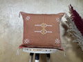 Moroccan Silk Pillow Cover, Handmade Boho Pillowcase, Rust Brown Tribal Embroidery, Custom Sizes for Sofa - product image 1