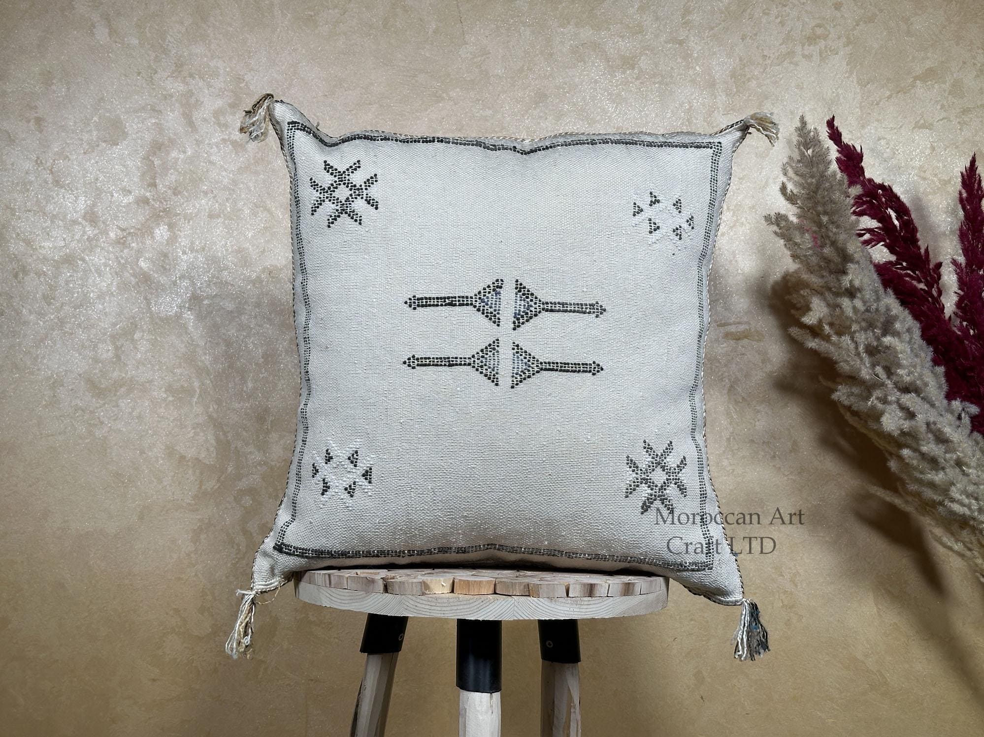 Handmade Moroccan Silk Pillow Cover, Neutral Boho Tribal Cushion Pillowcase, Custom Size Sofa Couch Floor - product image 1