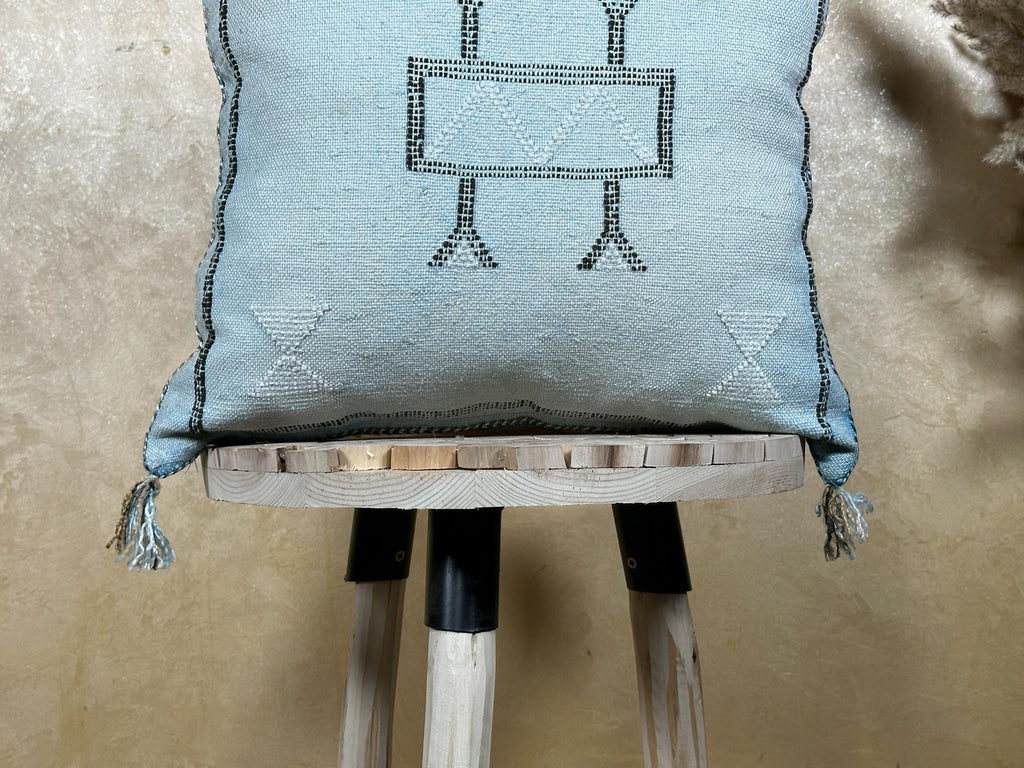 Handmade Moroccan Kilim Pillow Cover, Navy Boho Pillow, Cactus Silk Cushion Cover for Sofa Bed Decor - product image 2