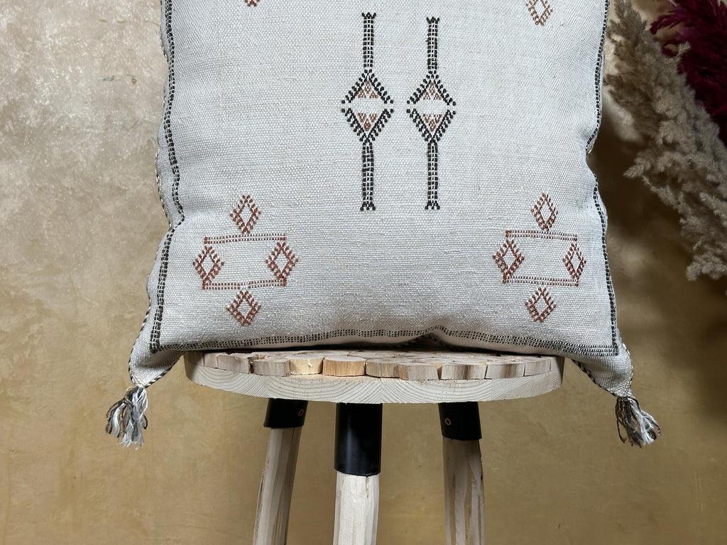 Moroccan Cactus Silk Pillow Cover, Navy Boho Cushion, Handmade Kilim Pillowcase for Home Decor - product image 2