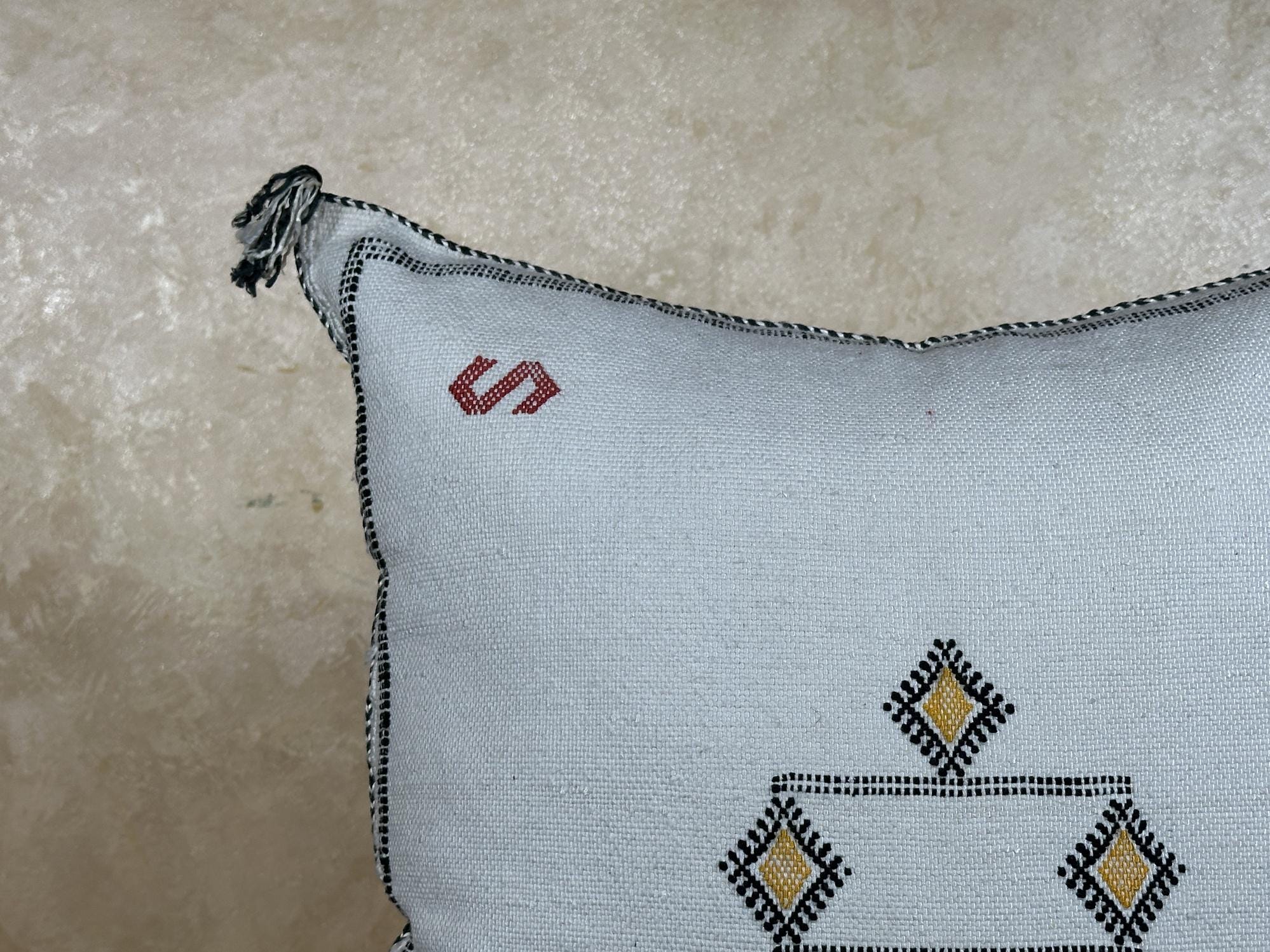 Kilim Lumbar Pillow Cover, Navy Moroccan Cactus Silk Cushion, Handmade Boho Pillowcase for Couch - product image 5