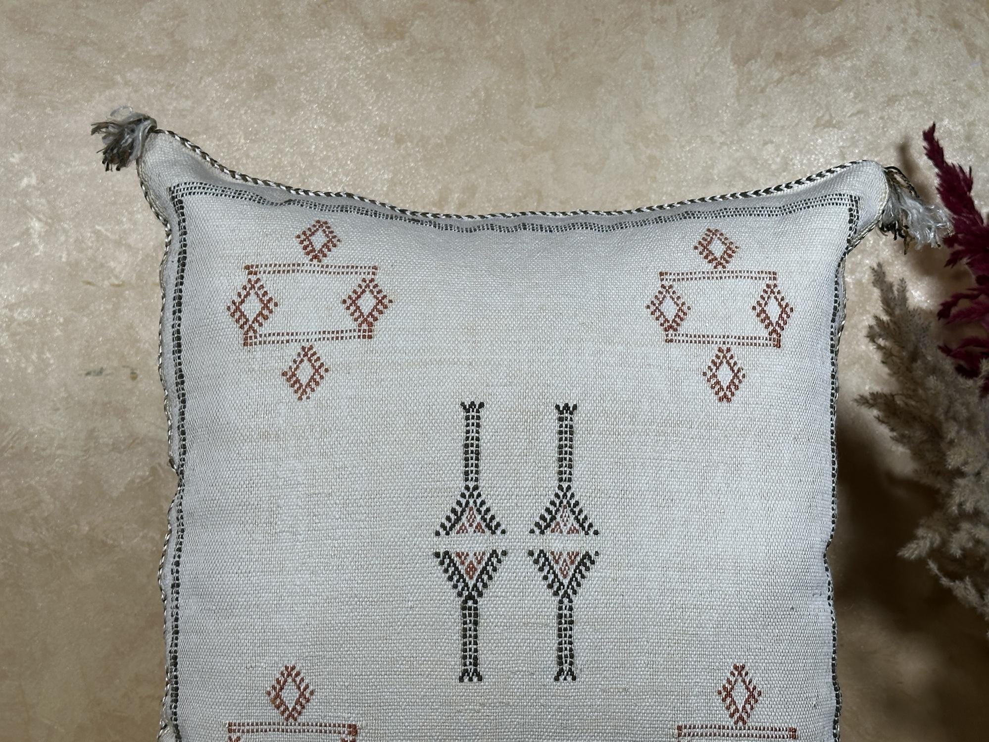 Moroccan Boho Cushion Cover, Navy Cactus Silk Pillow, Handmade Kilim Pillow Cover for Bed Sofa - product image 3