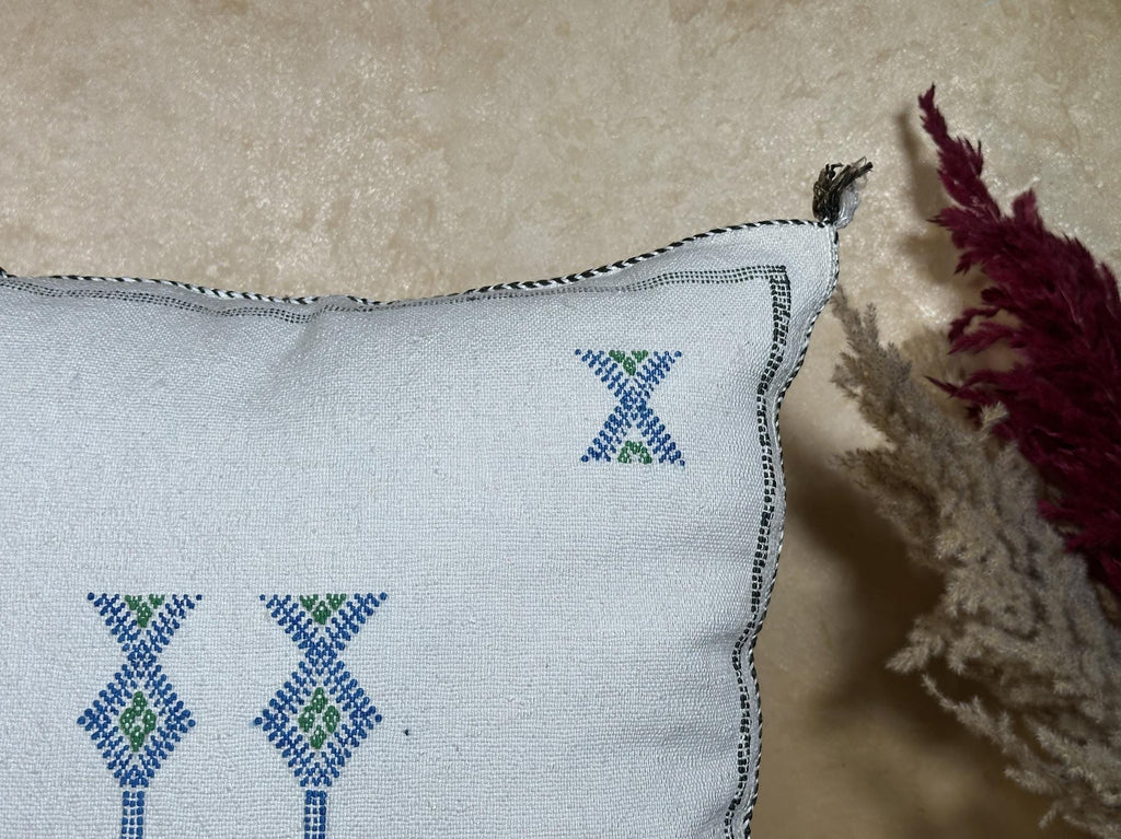 Handmade Moroccan Pillow Cover, Navy Boho Cushion, Kilim Cactus Silk Pillow for Sofa Bed Bench - product image 4