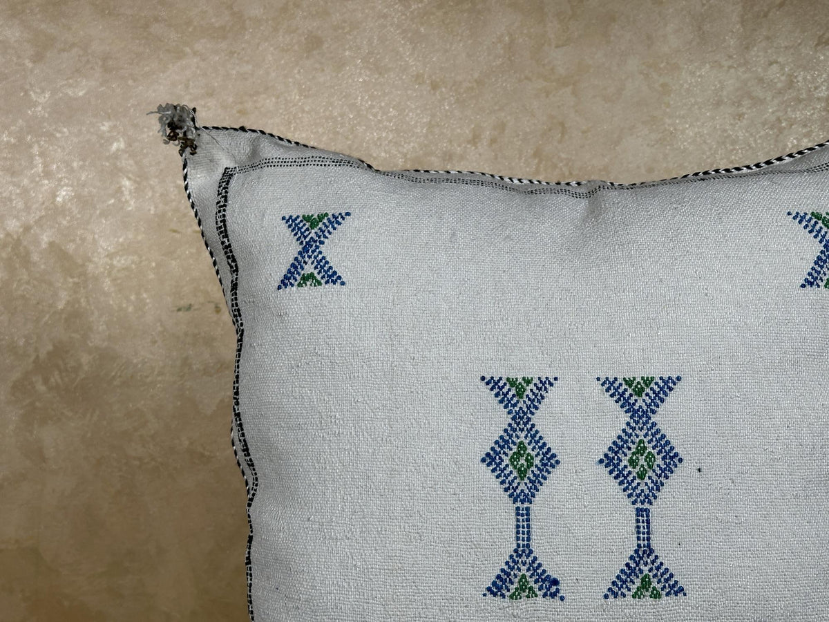 Handmade Moroccan Pillow Cover, Navy Boho Cushion, Kilim Cactus Silk Pillow for Sofa Bed Bench - product image 5