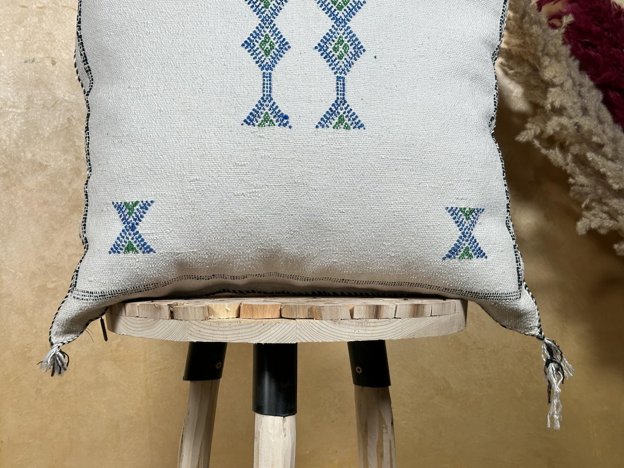 Handmade Moroccan Pillow Cover, Navy Boho Cushion, Kilim Cactus Silk Pillow for Sofa Bed Bench - product image 2