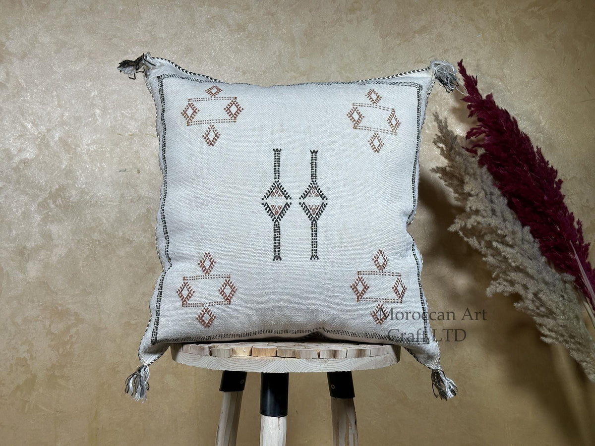 Moroccan Cactus Silk Pillow Cover, Navy Boho Cushion, Handmade Kilim Pillowcase for Home Decor - product image 1