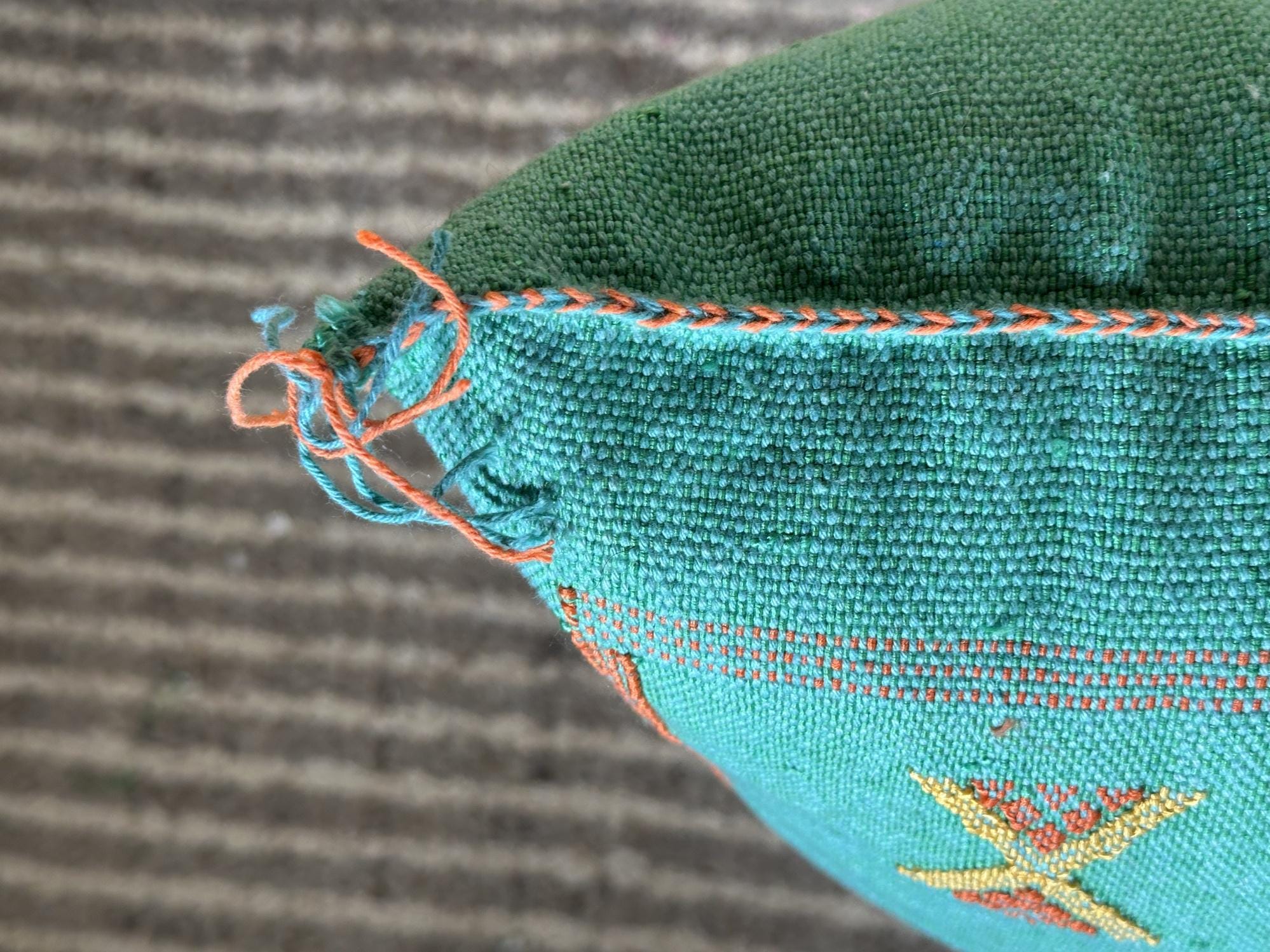 Teal Moroccan Sabra Pillow Cover, Handmade Boho Cushion, Embroidered Silk Pillowcase, Turquoise Boho Pill - product image 6