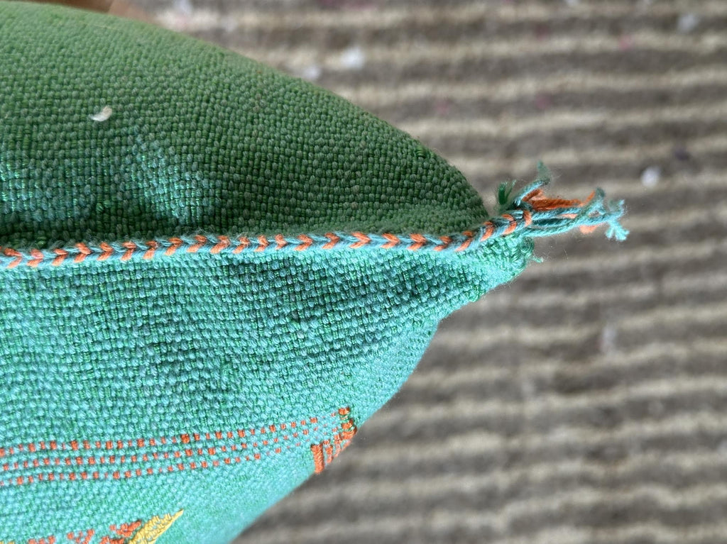 Teal Moroccan Sabra Pillow Cover, Handmade Boho Cushion, Embroidered Silk Pillowcase, Turquoise Boho Pill - product image 7