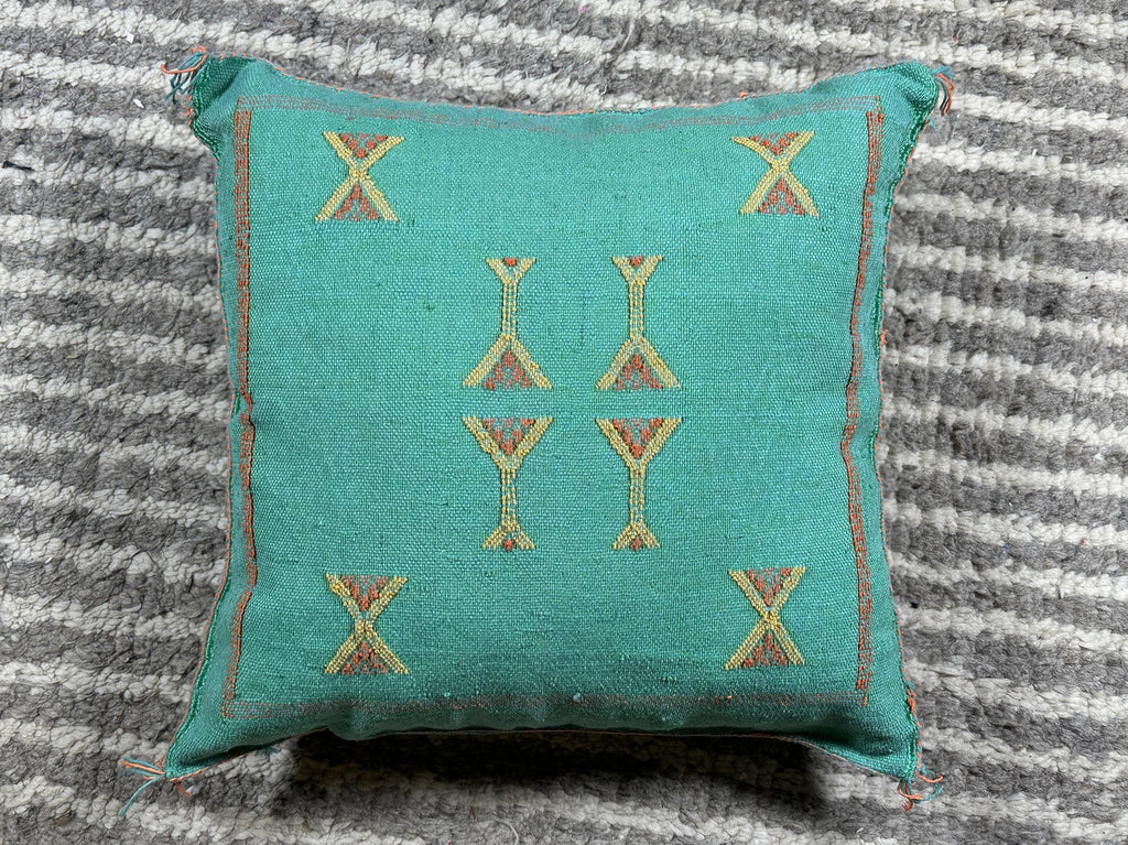 Teal Moroccan Sabra Pillow Cover, Handmade Boho Cushion, Embroidered Silk Pillowcase, Turquoise Boho Pill - product image 10