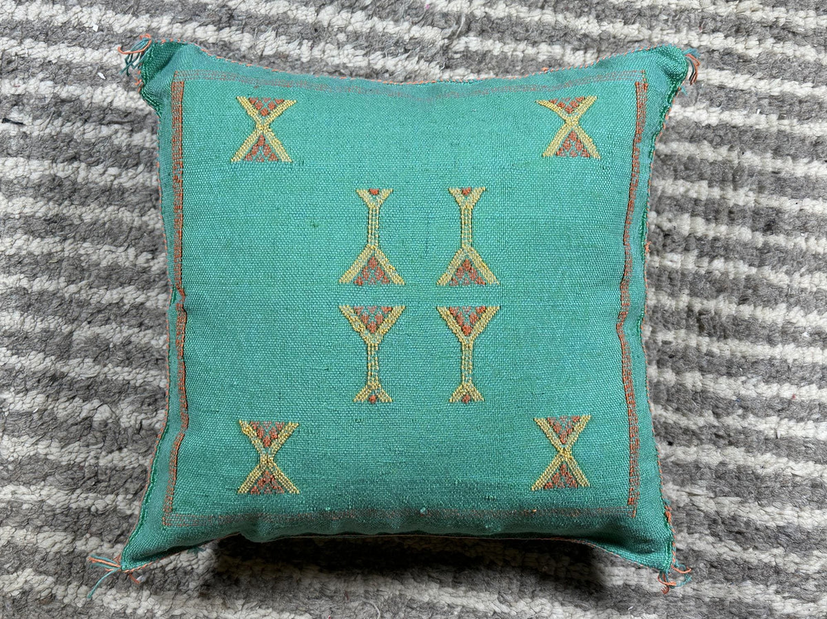 Teal Moroccan Sabra Pillow Cover, Handmade Boho Cushion, Embroidered Silk Pillowcase, Turquoise Boho Pill - product image 10