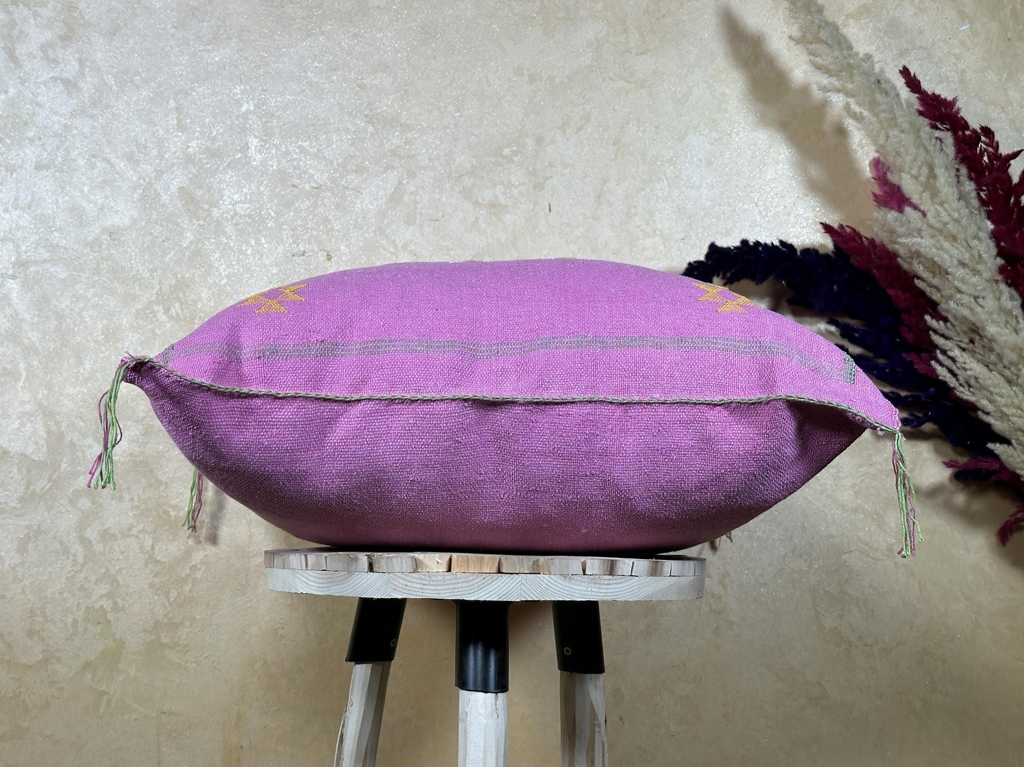 Pink Moroccan Pillow Cover, Gold Embroidered Boho Cushion, Handmade Woven Pillow for Sofa Chair Bed, Luxu - product image 8