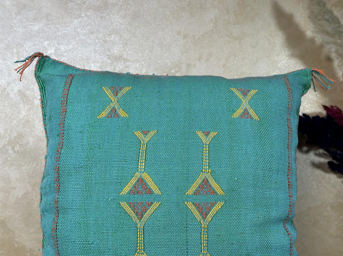 Turquoise Cactus Silk Cushion Cover, Moroccan Kilim Pillow Cover, Handmade Boho Berber Style Cushion, Lux - product image 4