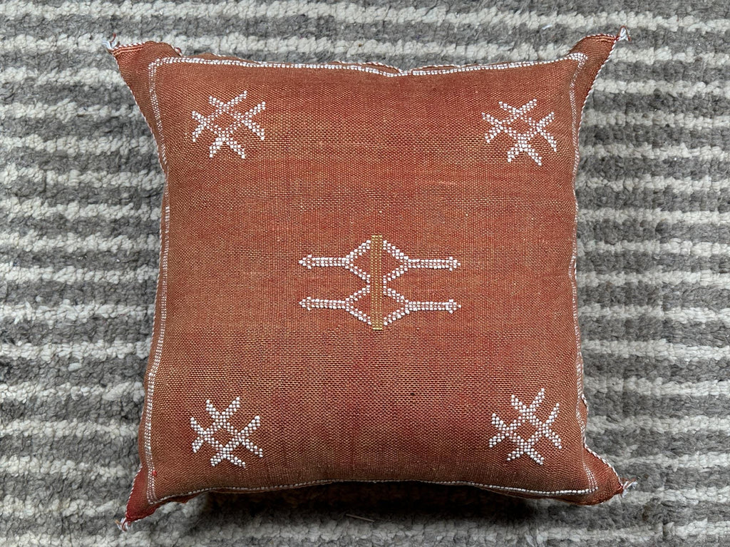 Terracotta Moroccan Cactus Silk Pillow Cover, Boho Embroidered Cushion, Handmade Woven Pillow Case for So - product image 10