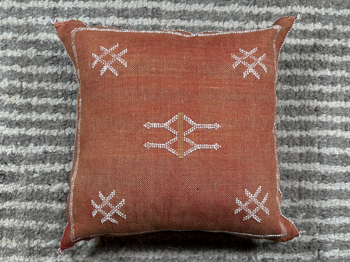 Terracotta Moroccan Cactus Silk Pillow Cover, Boho Embroidered Cushion, Handmade Woven Pillow Case for So - product image 10