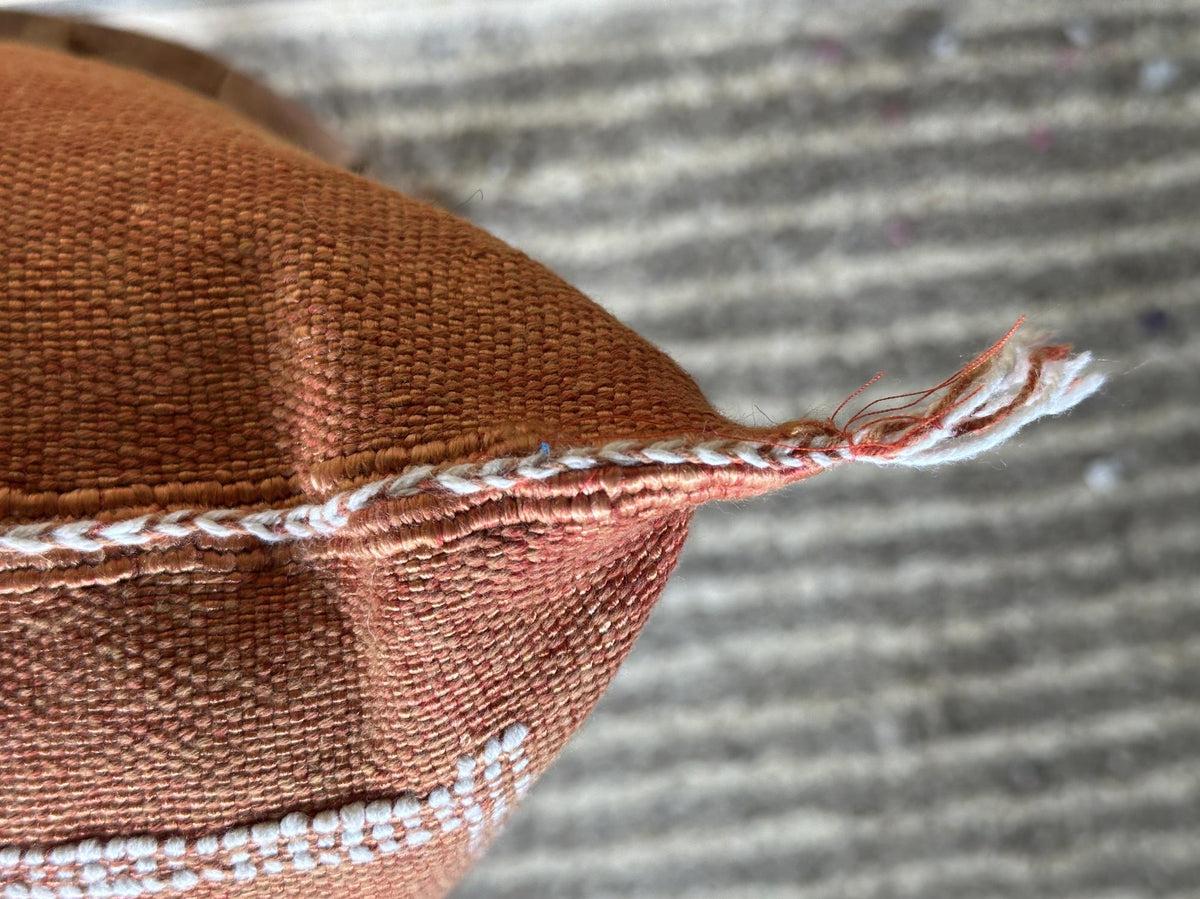 Terracotta Moroccan Pillow Cover, Handmade Boho Cushion with Ivory Geometric Embroidery, Woven Sabra Styl - product image 7
