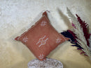 Terracotta Moroccan Pillow Cover, Handmade Boho Cushion with Ivory Geometric Embroidery, Woven Sabra Styl - product image 8