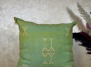 Green Moroccan Silk Pillow Cover, Gold Embroidered Boho Cushion, Handmade Luxury Decorative Pillowcase fo - product image 3