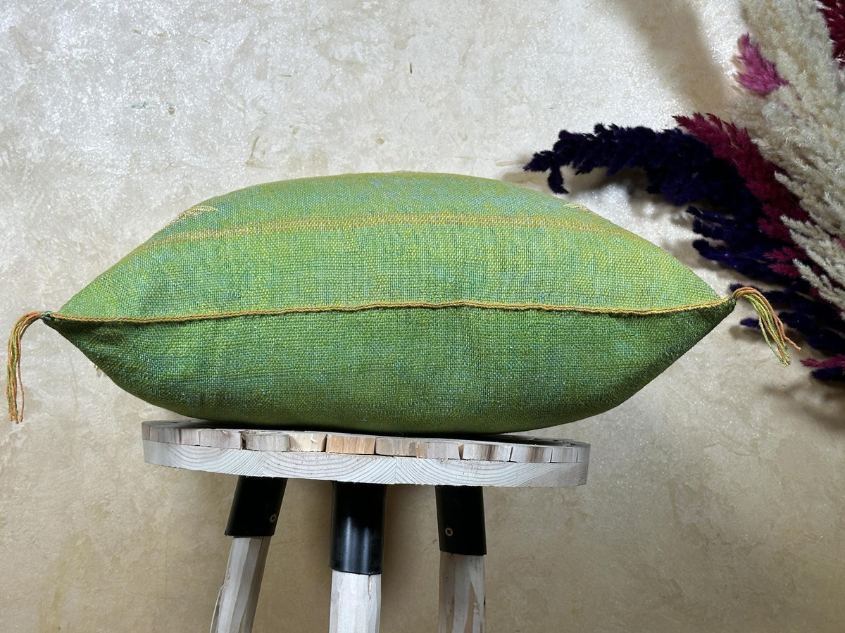 Green Moroccan Silk Pillow Cover, Gold Embroidered Boho Cushion, Handmade Luxury Decorative Pillowcase fo - product image 9