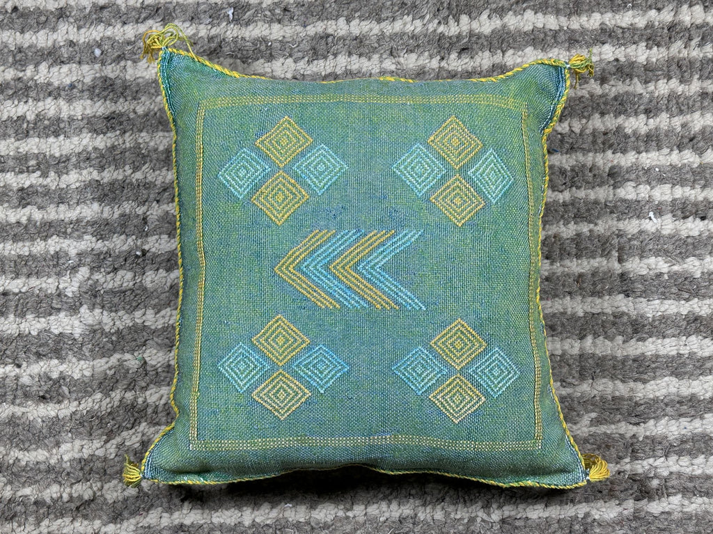 Teal Cactus Silk Pillow Cover, Handmade Moroccan Kilim Cushion, Boho Woven Tassel Pillowcase, Luxury Sofa - product image 10