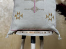 Cream Moroccan Sabra Pillow Cover, Handmade Boho Embroidered Cushion, Grey Woven Pillowcase with Gold Pin - product image 2