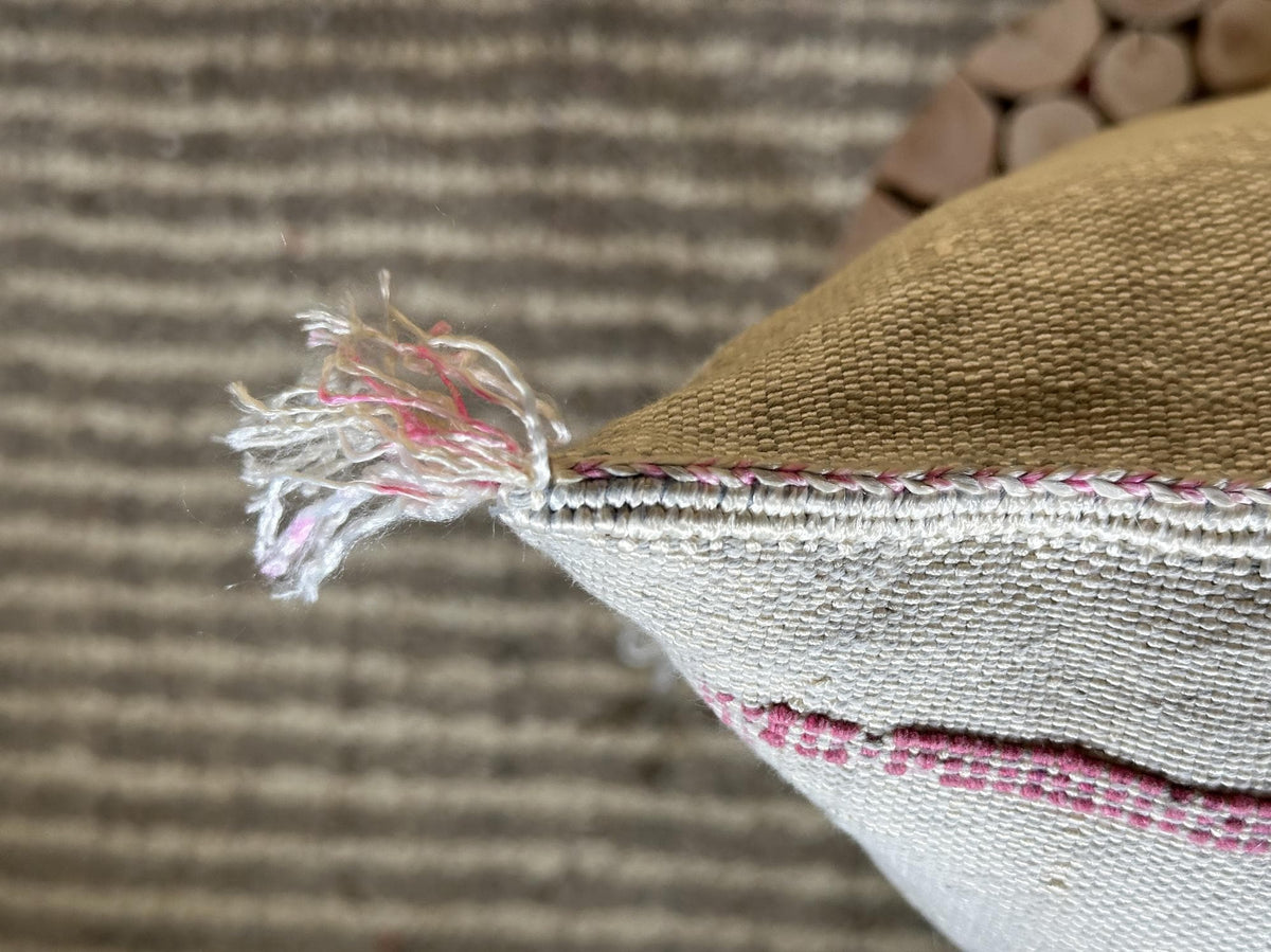 Cream Moroccan Sabra Pillow Cover, Handmade Boho Embroidered Cushion, Grey Woven Pillowcase with Gold Pin - product image 6