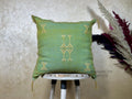 Green Moroccan Silk Pillow Cover, Gold Embroidered Boho Cushion, Handmade Luxury Decorative Pillowcase fo - product image 1