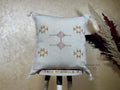 Cream Moroccan Sabra Pillow Cover, Handmade Boho Embroidered Cushion, Grey Woven Pillowcase with Gold Pin - product image 1