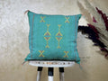 Turquoise Cactus Silk Cushion Cover, Moroccan Kilim Pillow Cover, Handmade Boho Berber Style Cushion, Lux - product image 1