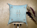 Light Blue Cactus Silk Pillow Cover, Moroccan Boho Woven Cushion, Handmade Sabra Throw Pillow for Sofa Be - product image 1