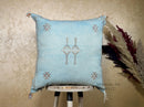 Light Blue Cactus Silk Pillow Cover, Moroccan Boho Woven Cushion, Handmade Sabra Throw Pillow for Sofa Be - product image 1