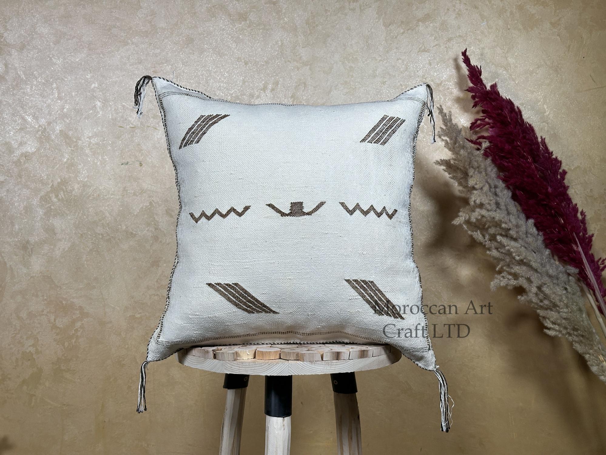 Boho Cushion Covers, Moroccan Cushion, Cactus Silk Pillow, Berber Pillow, Turkish Pillow, Handmade Neutra - product image 1