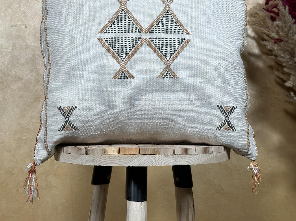 Moroccan Cactus Silk Pillow Cover, Boho Lumbar Pillow, Berber Pillow, Turkish Pillow, Neutral Embroidered - product image 2