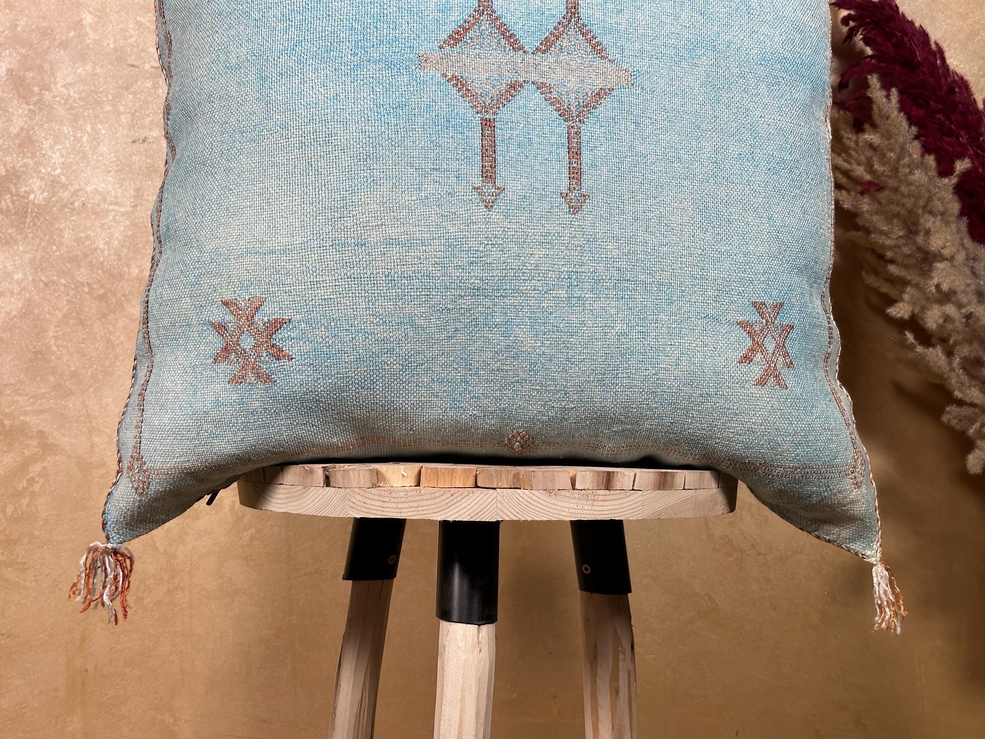 Handmade Moroccan Pillow Cover, Boho Pillow Cover, Sabra Silk Pillow, Berber Pillow, Turkish Pillow, Neut - product image 2