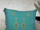 Teal Moroccan Kilim Pillow Cover, Boho Cushion Sham With Yellow Embroidery, Handmade Geo Pillowcase for S - product image 6