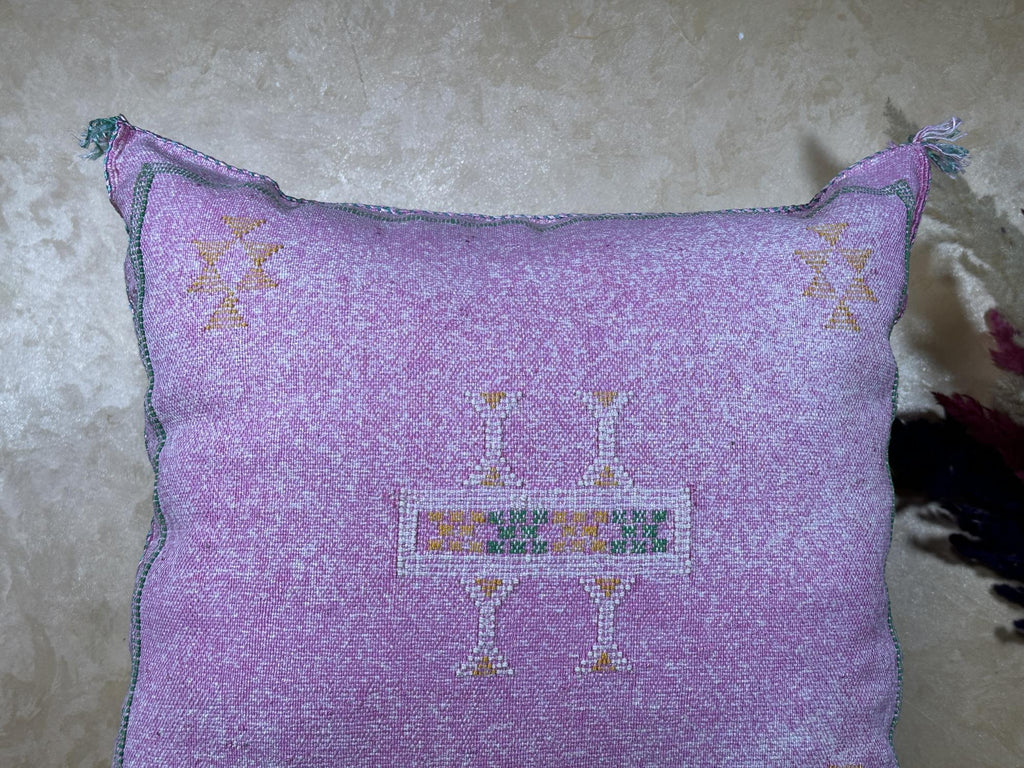 Dusty Pink Cactus Silk Pillow Cover, Handmade Moroccan Embroidered Cushion, Boho Silk Pillowcase for Bed - product image 2