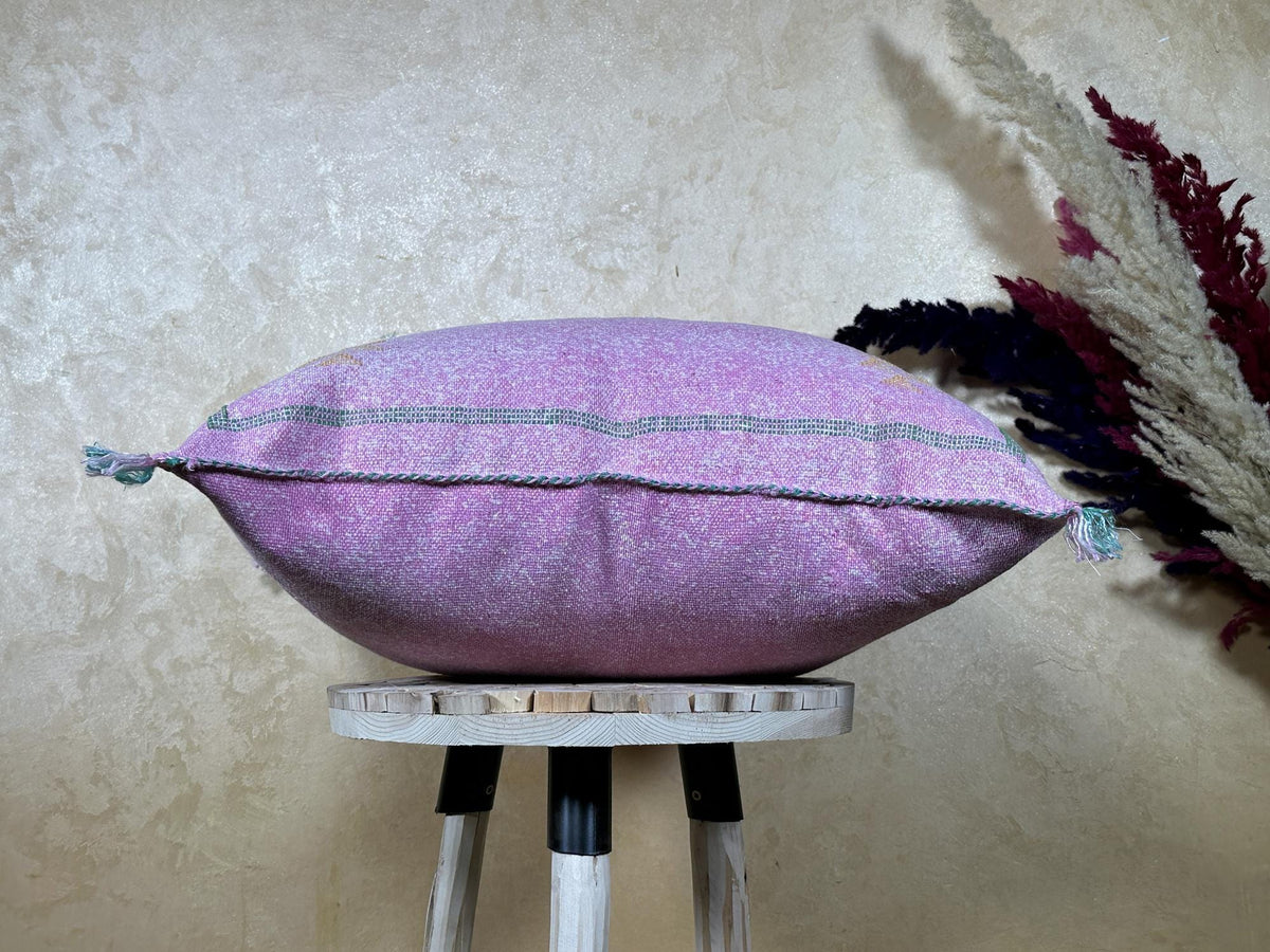 Dusty Pink Cactus Silk Pillow Cover, Handmade Moroccan Embroidered Cushion, Boho Silk Pillowcase for Bed - product image 9