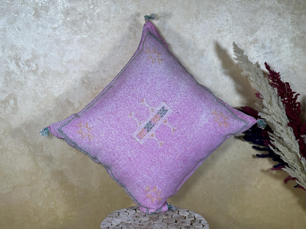 Dusty Pink Cactus Silk Pillow Cover, Handmade Moroccan Embroidered Cushion, Boho Silk Pillowcase for Bed - product image 10