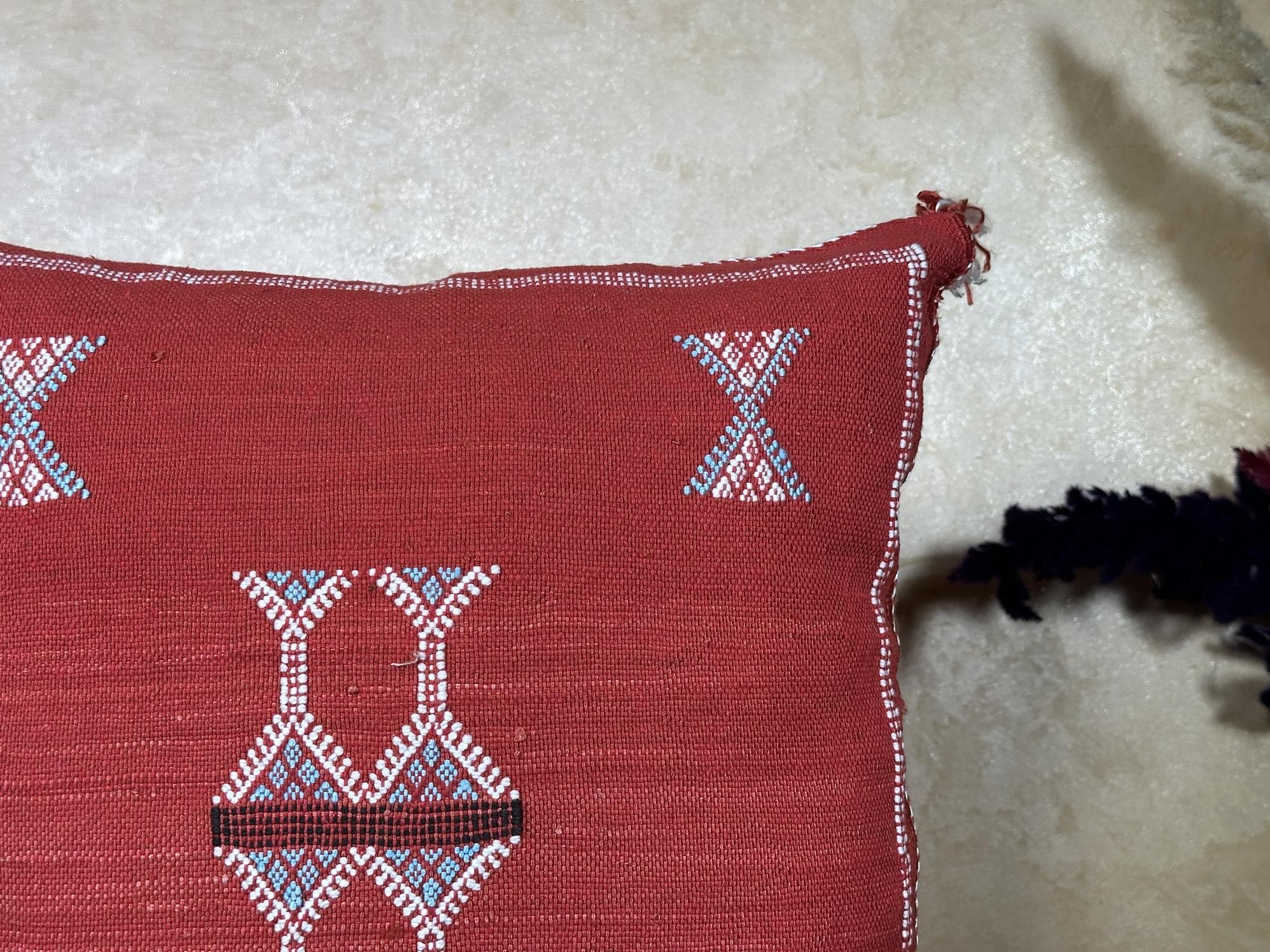 Red Kilim Pillow Cover, Moroccan Cactus Silk Boho Cushion, Embroidered Pillowcase, Handmade Throw Pillow - product image 4