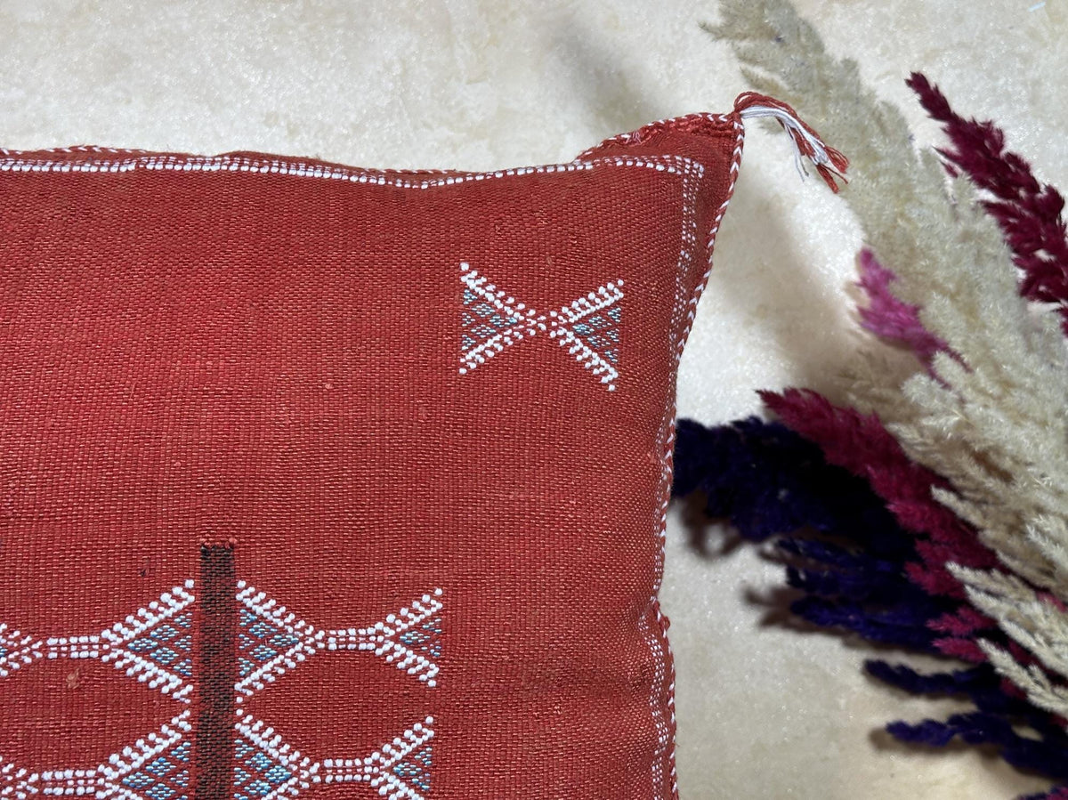 Rust Cactus Silk Pillow Cover, Moroccan Berber Pillow, Terracotta Boho Cushion Cover, Handmade Embroidere - product image 7